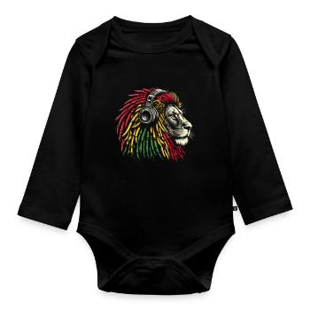 Lion jamaïcain Reggae Root Lion Judah Rasta - Body Bébé bio manches longues - noir - Devant