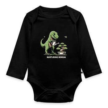 Bonsai Master T-Rex Dinosaur Gardening for - Organic Longsleeve Baby Bodysuit - black - Front