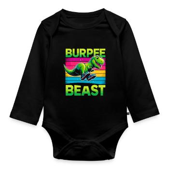Dino Strong ! T-rex Dinosaure Fitness Haltérophilie - Body Bébé bio manches longues - noir - Devant