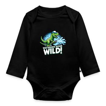 Bonsai Master T-Rex Dinosaur Gardening for - Organic Longsleeve Baby Bodysuit - black - Front