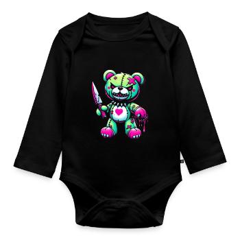 Pastell Goth Teddybär Horror Gruselig Beängstigend - Baby Bio-Langarm-Body - Schwarz - Vorne