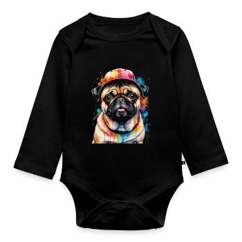 Carlin Snapback Cap Chien Coloré Drôle Design Imprimer - Body Bébé bio manches longues - noir - Devant