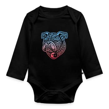 Bulldog Tribal Moon Phases - Organic Longsleeve Baby Bodysuit - black - Front