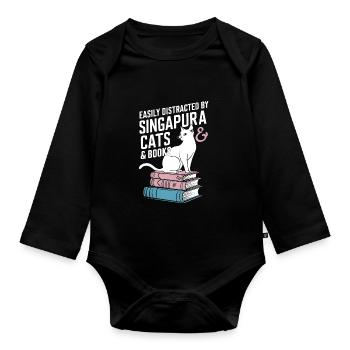 Katze Singapura Geschenk - Baby Bio-Langarm-Body - Schwarz - Vorne