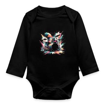 Buntes Abstraktes Drum Set Drummer Drumming - Baby Bio-Langarm-Body - Schwarz - Vorne