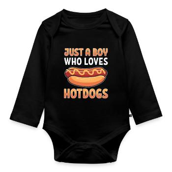 Just a boy who loves hot dogs - Organic Longsleeve Baby Bodysuit - black - Front
