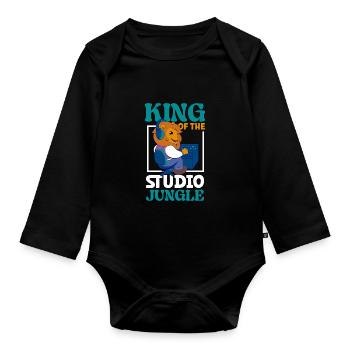 Lion at the mixing desk - sound engineering - Organic Longsleeve Baby Bodysuit - black - Front