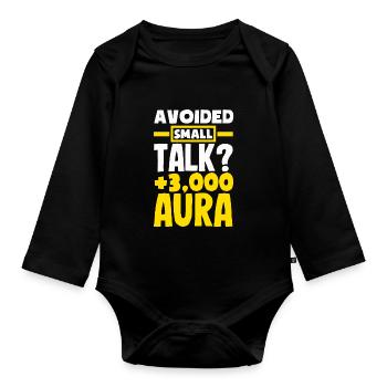 Avoided Small Talk? +3000 Aura - Baby Bio-Langarm-Body - Schwarz - Vorne