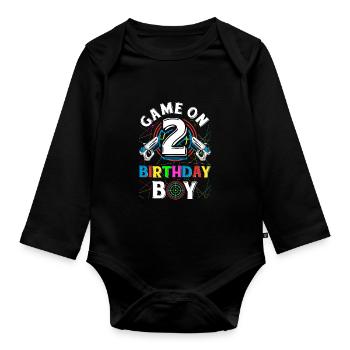 Lasertag Game On 2 Birthday Boy Indoor Laser Tag - Baby Bio-Langarm-Body - Schwarz - Vorne
