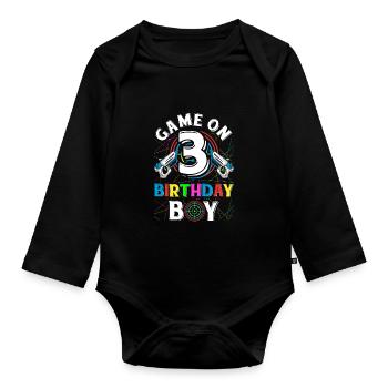 Lasertag Game On 3 Birthday Boy Indoor Laser Tag - Organic Longsleeve Baby Bodysuit - black - Front