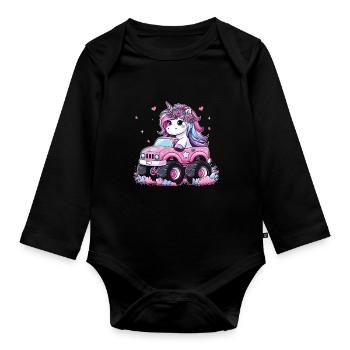 Monster Truck Unicorn Birthday Party Girl - Organic Longsleeve Baby Bodysuit - black - Front