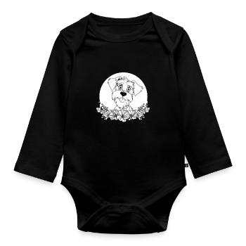 Schnauzer Wild Flowers Floral Moon - Organic Longsleeve Baby Bodysuit - black - Front