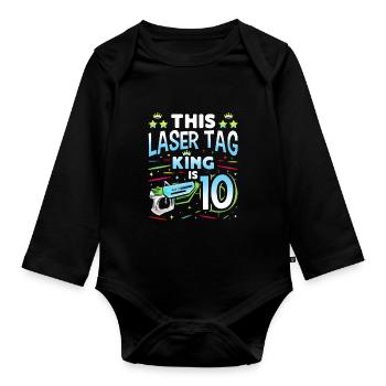 Lasertag King Is 10 Birthday Boy Indoor Laser Tag - Baby Bio-Langarm-Body - Schwarz - Vorne