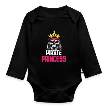 Pirate Princess Pirate Skull Cross Bones - Organic Longsleeve Baby Bodysuit - black - Front