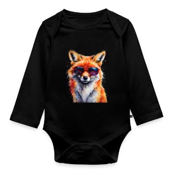 Fuchs Sonnenbrille Bunt Tier Design Print - Baby Bio-Langarm-Body - Schwarz - Vorne