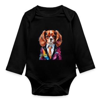 Cavalier King Charles Spaniel Costume Imprimé Chien - Body Bébé bio manches longues - noir - Devant