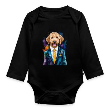 Costume Goldendoodle Chien Animal Design Imprimer - Body Bébé bio manches longues - noir - Devant