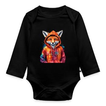 Fuchs Hoodie Bunt Lustig Tier Design Print - Baby Bio-Langarm-Body - Schwarz - Vorne