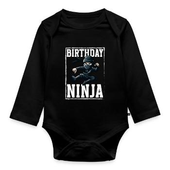 Birthday Ninja Birthday Party Theme Bday Ninja - Organic Longsleeve Baby Bodysuit - black - Front