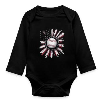 Baseball Men Women Kids Player Pitcher Softball - Baby Bio-Langarm-Body - Schwarz - Vorne