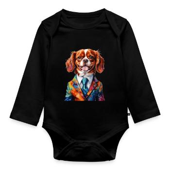 Cavalier King Charles Spaniel Costume Imprimé Chien - Body Bébé bio manches longues - noir - Devant