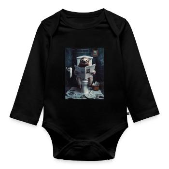 Faultier Toilette Zeitung lesen Geschenk - Baby Bio-Langarm-Body - Schwarz - Vorne