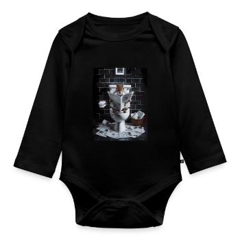 Eichhörnchen Toilette Zeitung lesen Geschenk - Baby Bio-Langarm-Body - Schwarz - Vorne