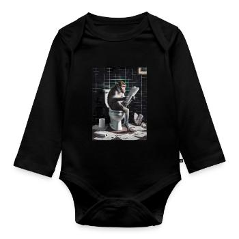 Affe Toilette lesen Zeitung Geschenk - Baby Bio-Langarm-Body - Schwarz - Vorne