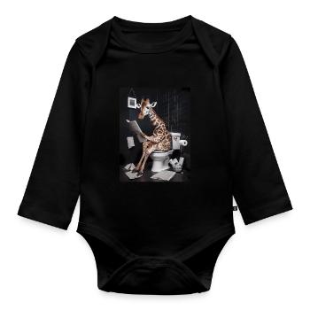 Giraffe Toilette Zeitung lesen Geschenk - Baby Bio-Langarm-Body - Schwarz - Vorne