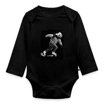 Panda Skaten Geschenk - Baby Bio-Langarm-Body - Schwarz - Vorne