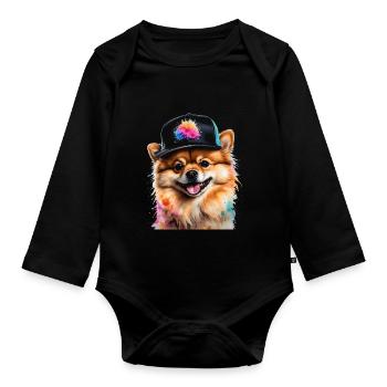 Pomeranian Pomeranian Snapback Cap Dog Print - Organic Longsleeve Baby Bodysuit - black - Front