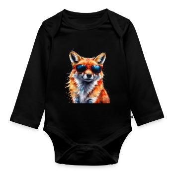 Fuchs Sonnenbrille Bunt Tier Design Print - Baby Bio-Langarm-Body - Schwarz - Vorne