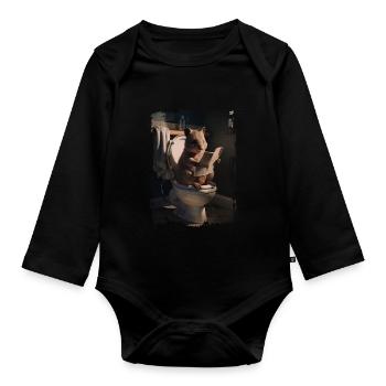 Quokka-Toilette Geschenk - Baby Bio-Langarm-Body - Schwarz - Vorne