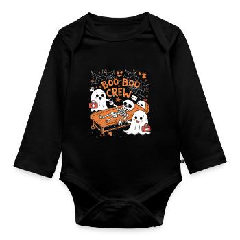Boo Crew Halloween Nurse Ghost Skeleton Funny - Organic Longsleeve Baby Bodysuit - black - Front