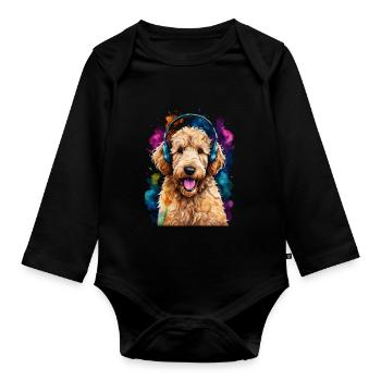 Goldendoodle Casque Chien Animal Design Imprimer - Body Bébé bio manches longues - noir - Devant
