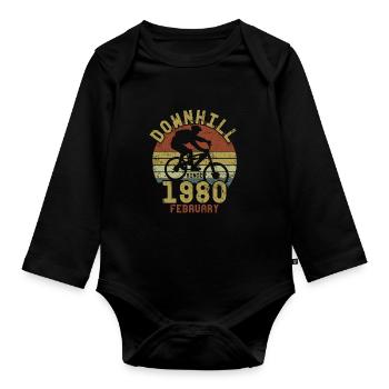 Birthday Downhill Bike Bike February 1980 - Organic Longsleeve Baby Bodysuit - black - Front