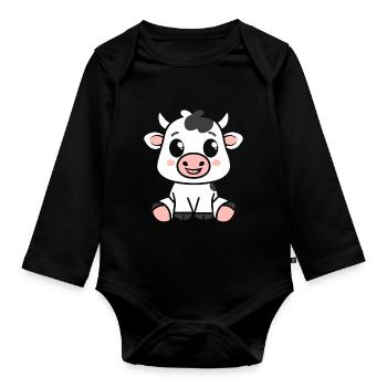 vache - Body Bébé bio manches longues - noir - Devant