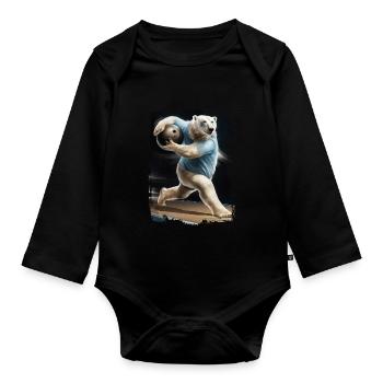 Eisbär spielt Bowling Geschenk - Baby Bio-Langarm-Body - Schwarz - Vorne