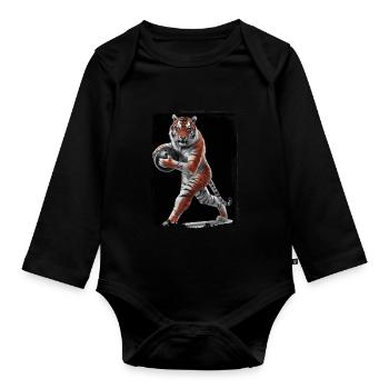 Tiger spielt Bowling Geschenk - Baby Bio-Langarm-Body - Schwarz - Vorne