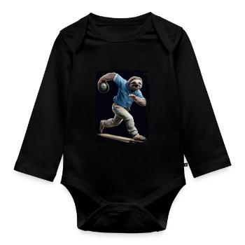 Faultier spielt Bowling Geschenk - Baby Bio-Langarm-Body - Schwarz - Vorne