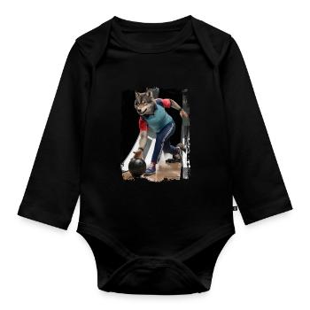 Wolf spielt Bowling Geschenk - Baby Bio-Langarm-Body - Schwarz - Vorne