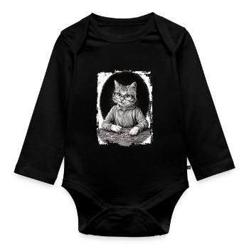 Katze spielt Puzzle Geschenk - Baby Bio-Langarm-Body - Schwarz - Vorne