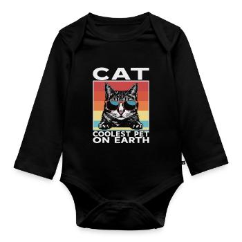 Cat Coolest Pet On Earth Retro Sunglasses Funny - Organic Longsleeve Baby Bodysuit - black - Front