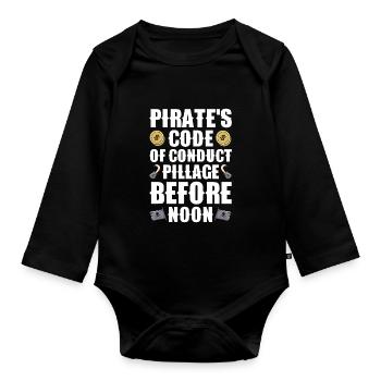 Pirate Skull Buccaneer Pirate Ship - Organic Longsleeve Baby Bodysuit - black - Front