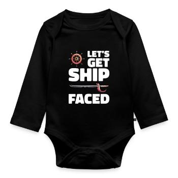 Pirate Skull Buccaneer Pirate Ship - Organic Longsleeve Baby Bodysuit - black - Front