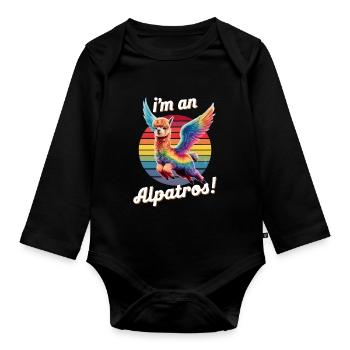 I'm an Alpatros, Winged Funny Alpaca, Colorful - Organic Longsleeve Baby Bodysuit - black - Front