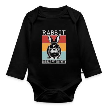 Rabbit Coolest Pet On Earth Retro Sunglasses - Organic Longsleeve Baby Bodysuit - black - Front