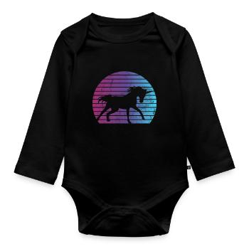 Einhorn -Retro -Einhorn Mythischer Kreatur Einhorn - Baby Bio-Langarm-Body - Schwarz - Vorne