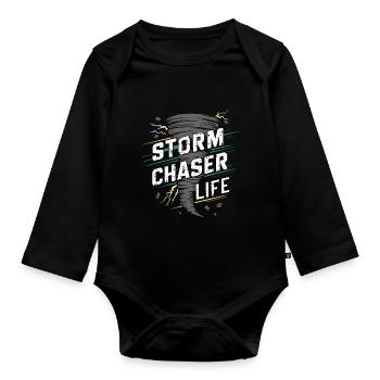 Découvrez le monde fascinant de la chasse aux tornades - Body Bébé bio manches longues - noir - Devant