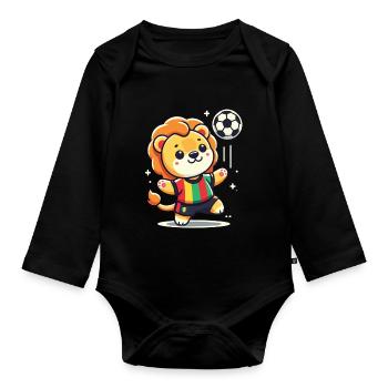 Kleiner König des Fußballfeldes - Baby Bio-Langarm-Body - Schwarz - Vorne
